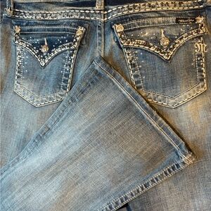 Miss Me Blue Flare Jeans with Vintage Embellishments